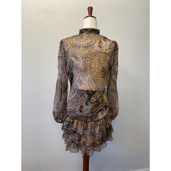 Zara Forest Fairy Dress Womens Size M Sheer Brown Floral Festival Ruffle Whimsy - Picture 4 of 9